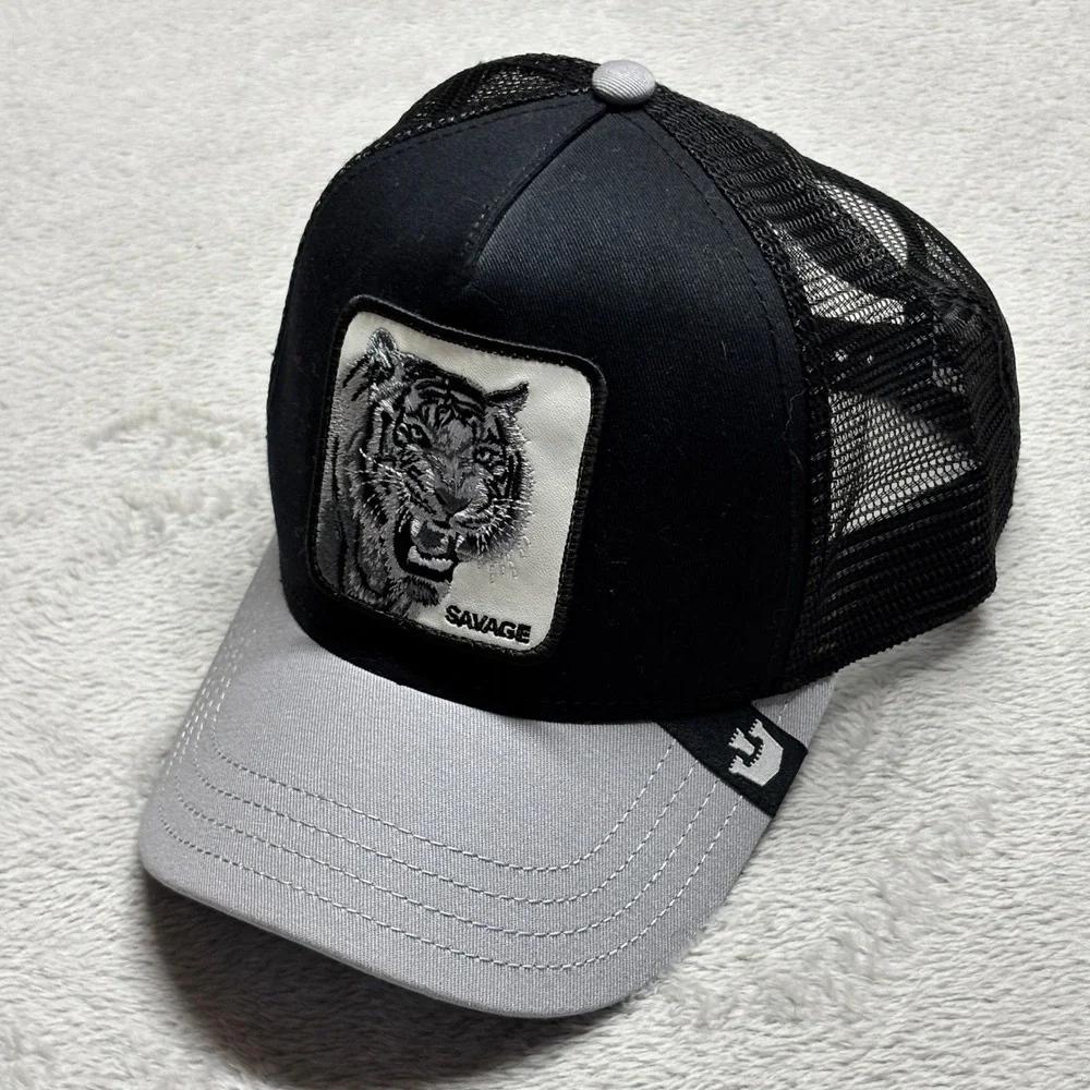 Goorin Bros Trucker Hat Mens OS The Farm Savage Tiger Black Grey EUC
